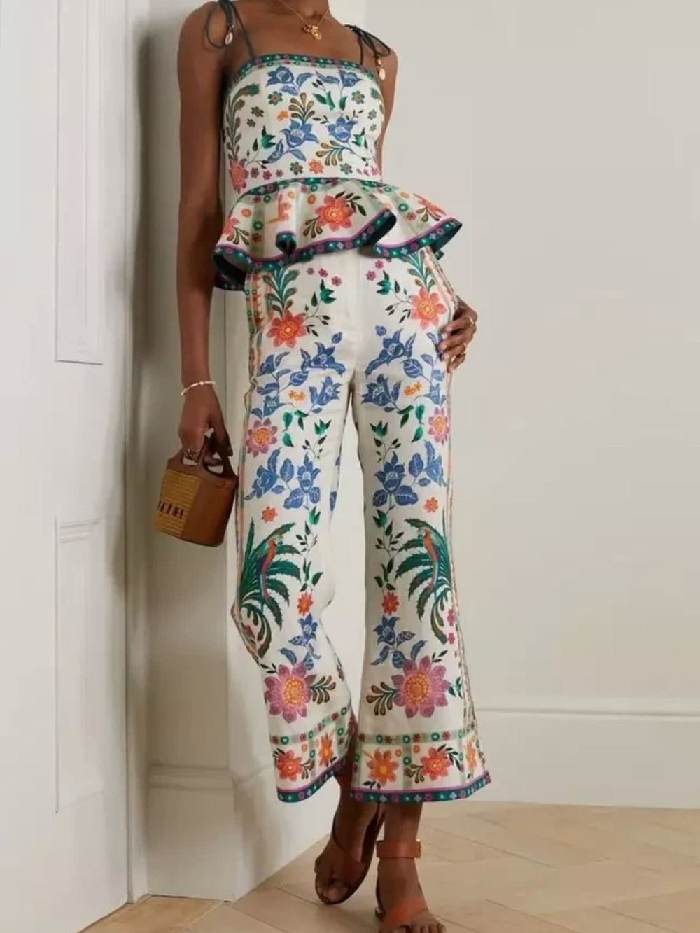 House of Harlow 1960 White Floral Embroidered Wide-Leg Jumpsuit